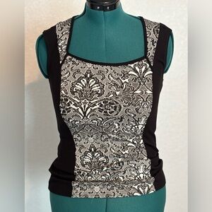 White House Black Market Black and White Floral Blouse